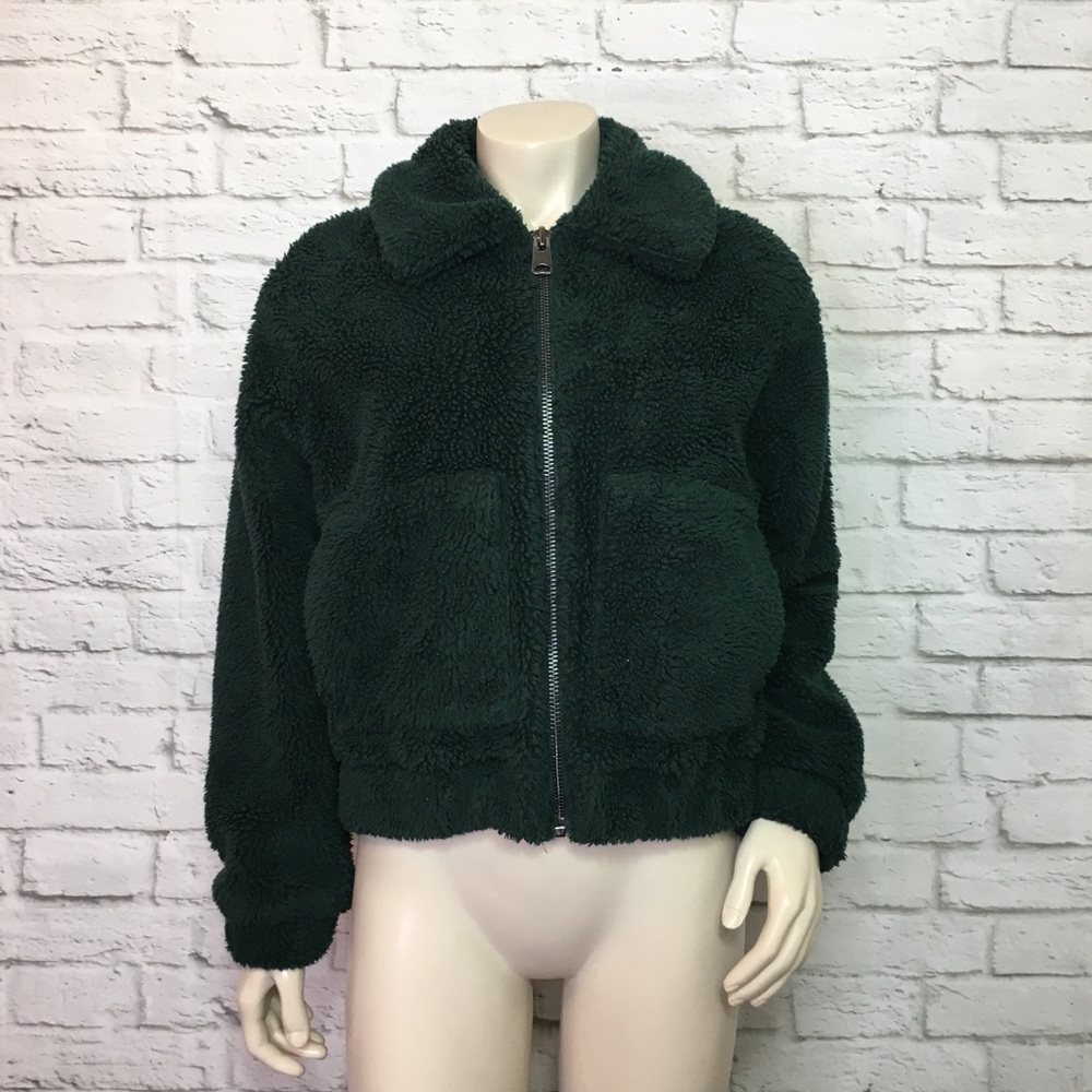Urban Outfitters Green Sherpa Jacket Small Cropped